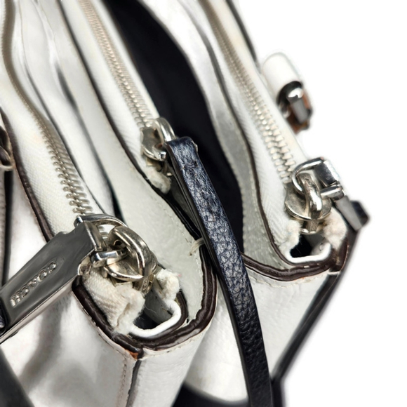 Coach Burough White & Navy Blue Color-Block Leather Rolled Handles Satchel Bag - Picture 13 of 14